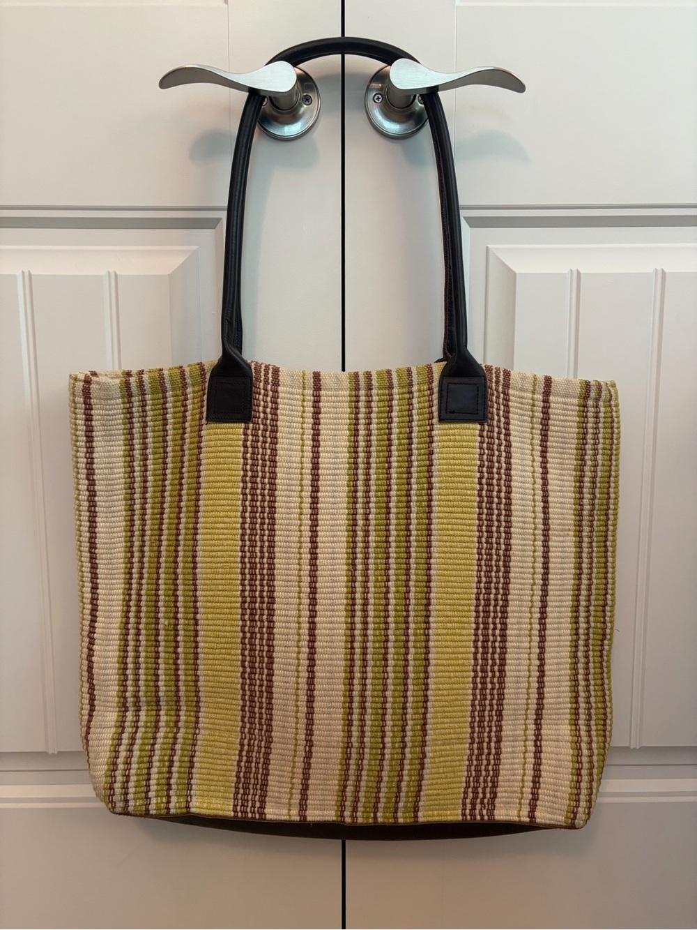 Dash & Albert‎ Woven Cotton Tote Striped Rug Bag Leather Handles